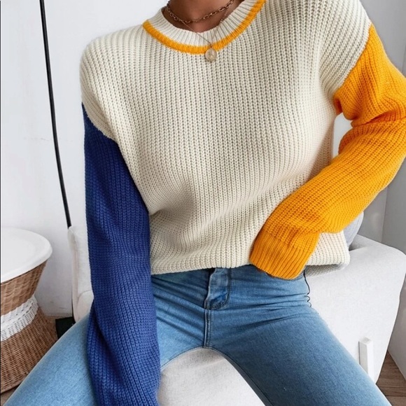 Women’s color block drop shoulder sweater - Picture 6 of 6